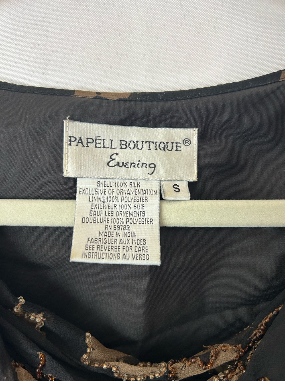 Papell Boutique Black Sheer Long-Sleeve Floral Beaded Top - Picture 2 of 4